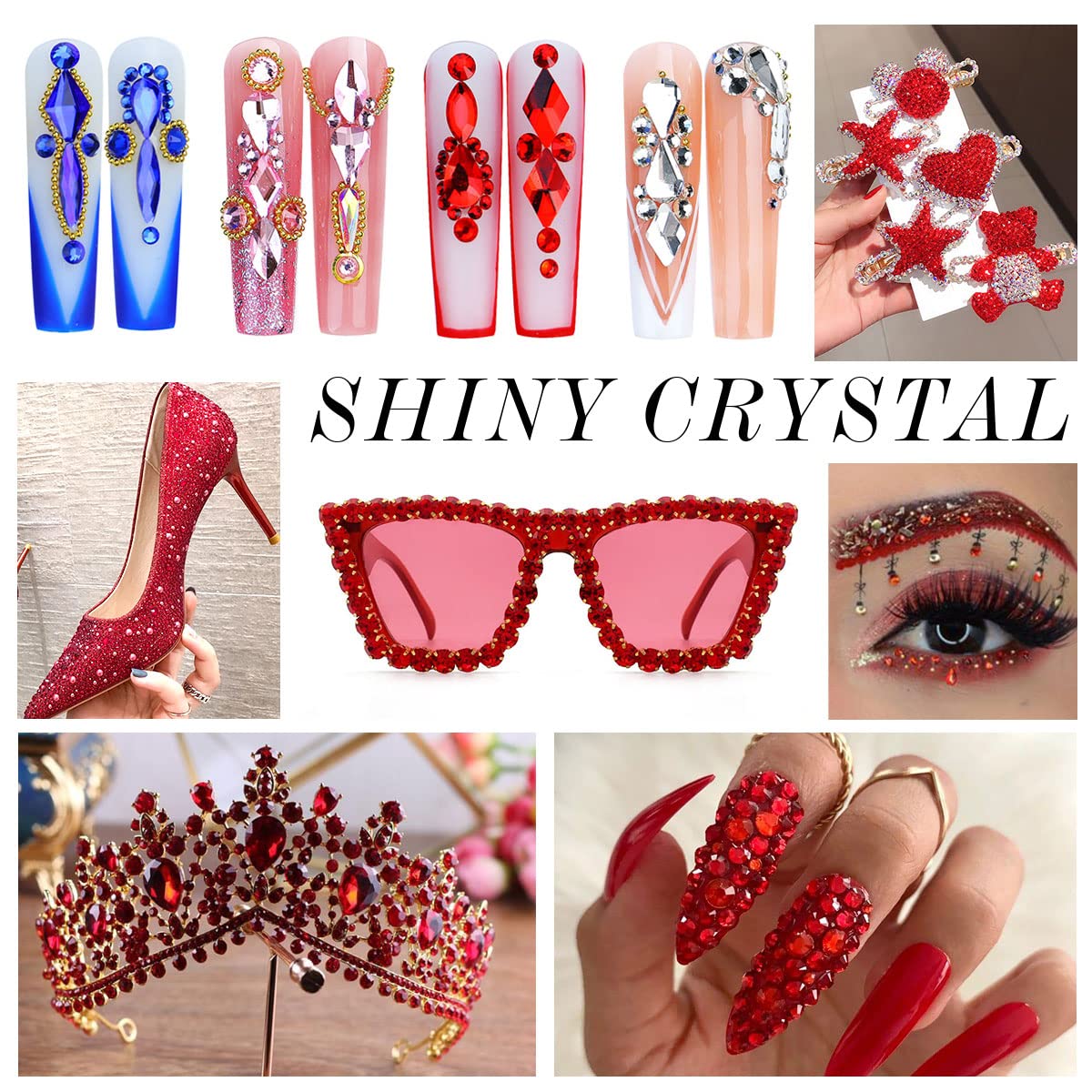 1440 diamantes de imitación de cristal rojo rubí, piedras preciosas de diamantes de imitación con parte trasera plana de vidrio para uñas, cara,