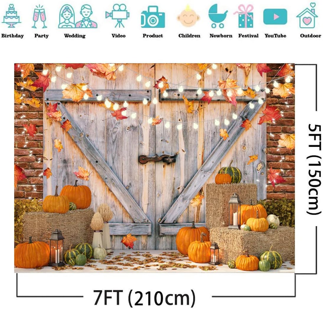 Alltten Fondos de Acción de Gracias de otoño de 7 x 5 pies, otoño, calabaza, cosecha, granero, fotografía, fondo, baby shower, calabaza, hojas de
