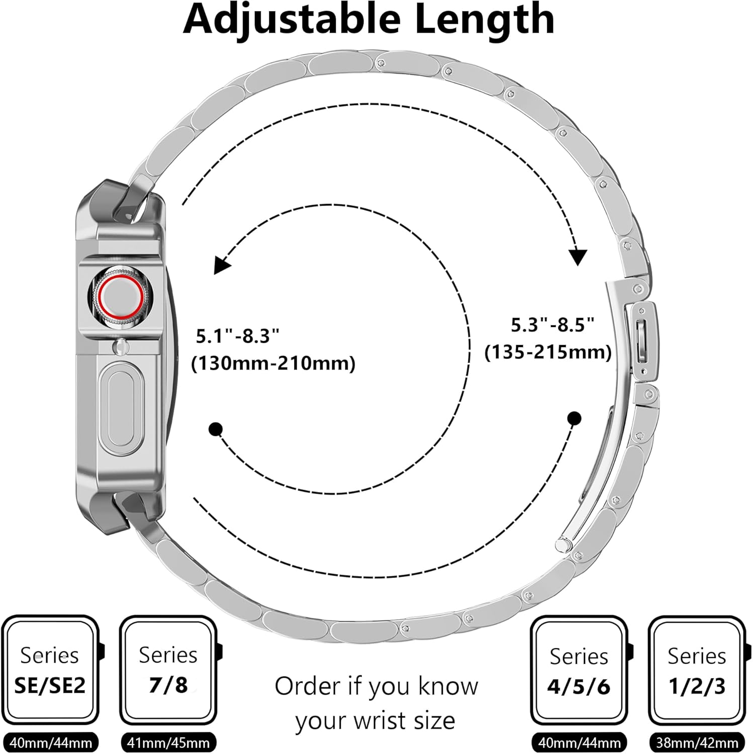 TISIMO Compatible con Apple Watch Band de 1.772 pulgadas, 1.732 pulgadas, 1.654 pulgadas, 1.614 pulgadas, 1.575 pulgadas, 1.496 pulgadas, correa de