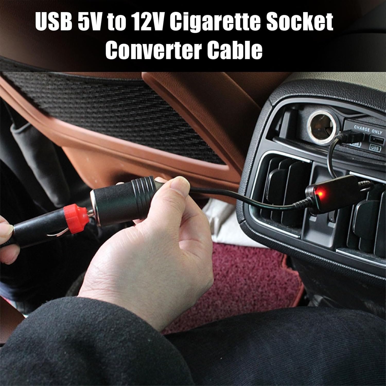 1 cable USB para automóvil, adaptador convertidor hembra de encendedor de cigarrillos de 5 V a 12 V, fuente de alimentación móvil conectada a la