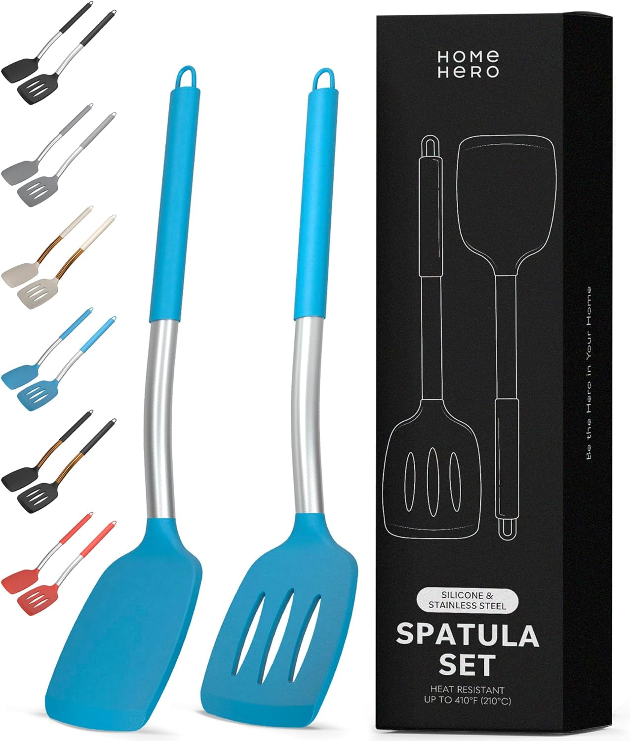 Home Hero Juego de espátulas de silicona, espátula sólida de acero inoxidable y espátula ranurada, juego de utensilios de cocina antiadherentes sin