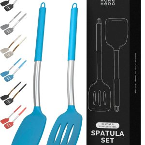 Home Hero Juego de espátulas de silicona, espátula sólida de acero inoxidable y espátula ranurada, juego de utensilios de cocina antiadherentes sin Home Hero Juego de espátulas de silicona, espátula sólida de acero inoxidable y espátula ranurada, juego de utensilios de cocina antiadherentes sin