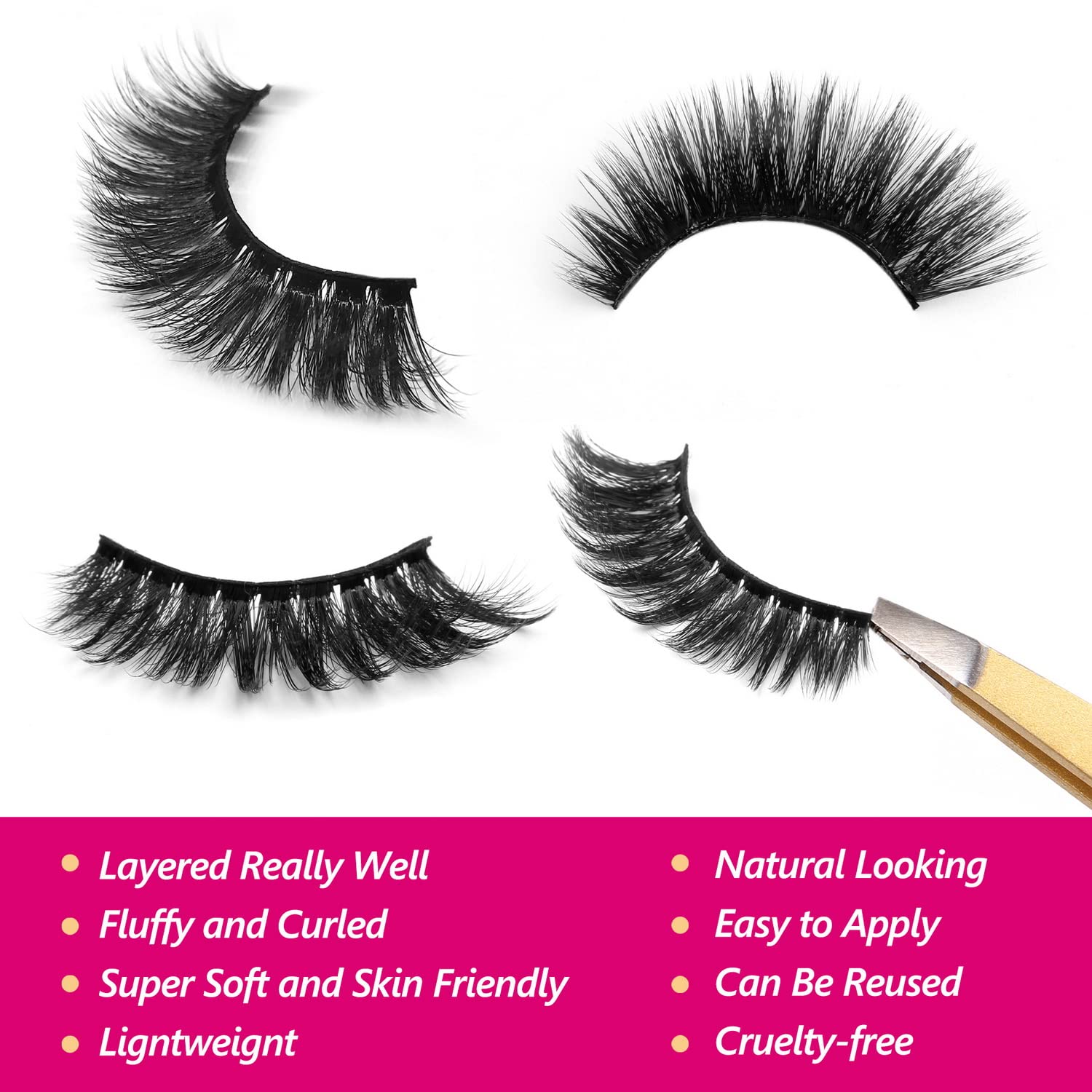 Eliace Pestañas postizas de aspecto natural, pestañas de ojo de gato, pestañas de visón 3D, esponjosas, largas y gruesas, pestañas postizas