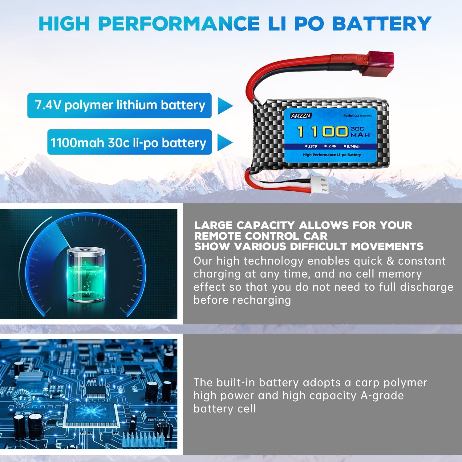 2PCS 7.4V 2S 1100mAh 30C Lipo batería T-Plug con cargador 2 en 1 para 18859 18858 16889 300E 302E HS181 2845 Q903 Q901 110,112,116,118 Coches RC,