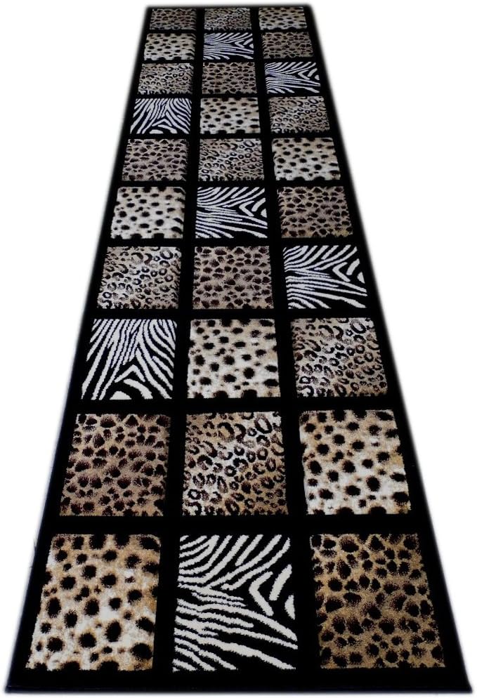Alfombra con estampado de animales de escultura, 32 pulgadas x 7 pies, 251 color negro