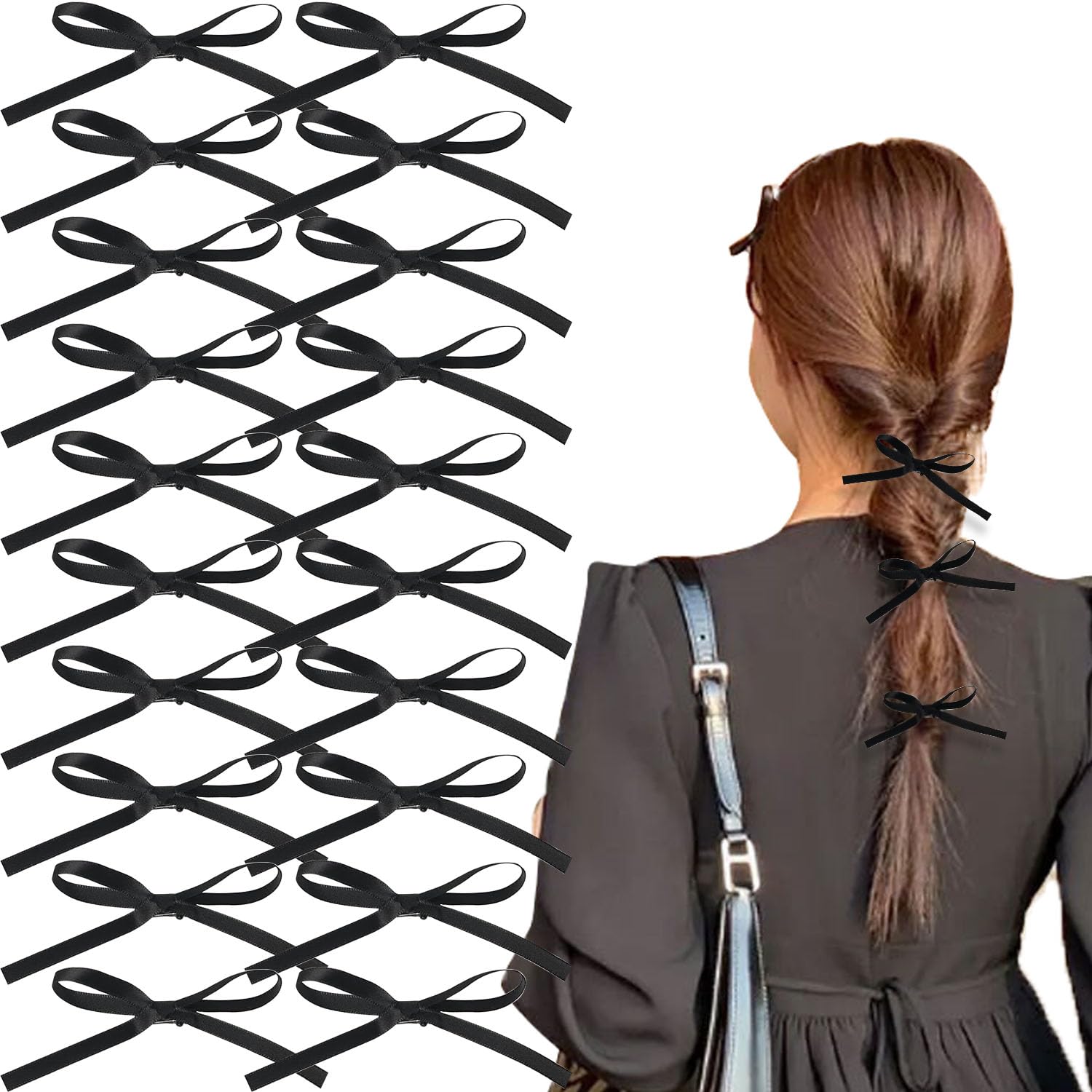 20 clips de lazos pequeños con cinta, cola larga, soporte para cola de caballo, pasadores para el cabello, accesorios para el cabello para mujeres y