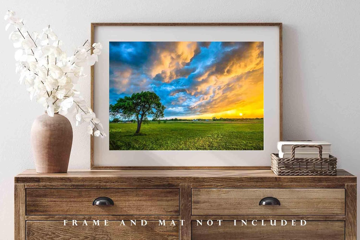 Sky Photography Print (Not Framed) Picture of Colorful Storm Clouds Over Lone Tree at Sunset on Stormy Evening in Texas Country Wall Art Nature