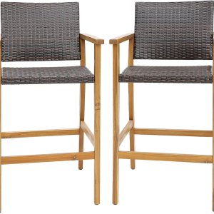 Tangkula Juego de 2 taburetes de bar de ratán para patio, sillas de bar de mimbre de polietileno para exteriores con reposabrazos, taburetes de bar Tangkula Juego de 2 taburetes de bar de ratán para patio, sillas de bar de mimbre de polietileno para exteriores con reposabrazos, taburetes de bar