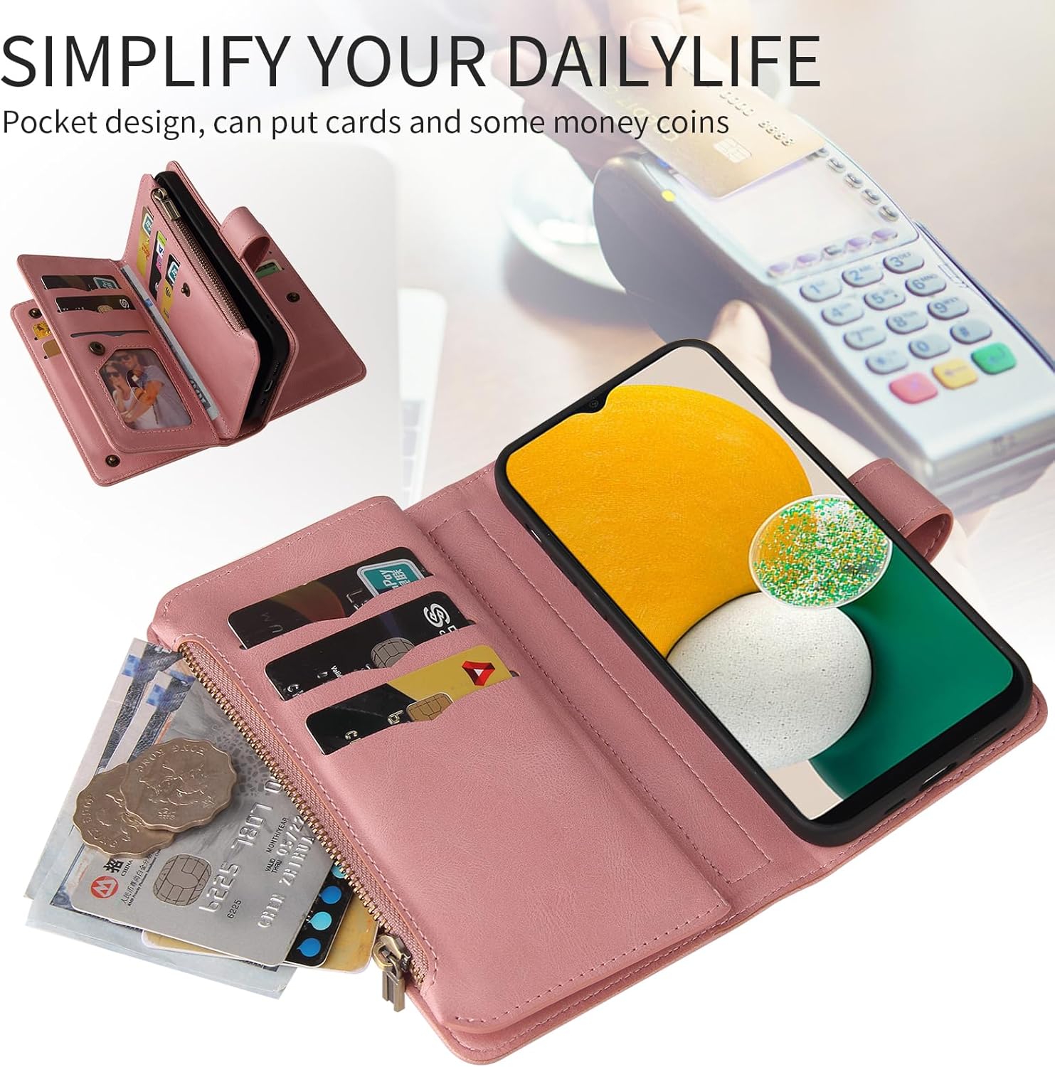 Asuwish Funda de teléfono para Samsung Galaxy A13 5G Funda tipo cartera con protector de pantalla de vidrio templado y correa para la muñeca con