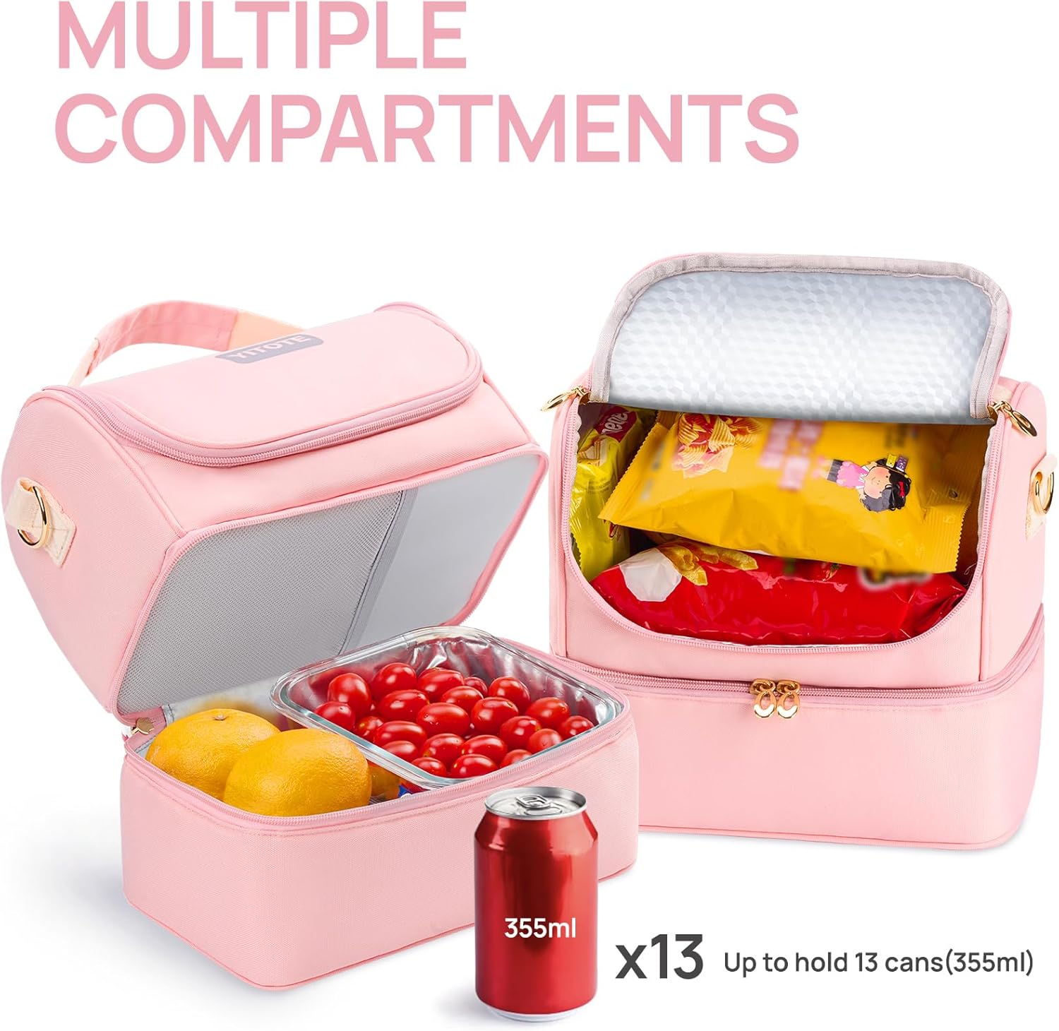 Yitote Lonchera para mujer, lonchera de doble cubierta para mujer, bolsa de almuerzo aislada expandible y a prueba de fugas, ideal para el trabajo,