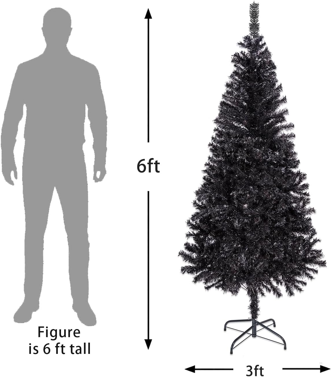 ALDRIMORE&LLY Árbol de Navidad artificial negro de 6 pies con 550 puntas de rama, decoración de Halloween y vacaciones para el hogar y la oficina