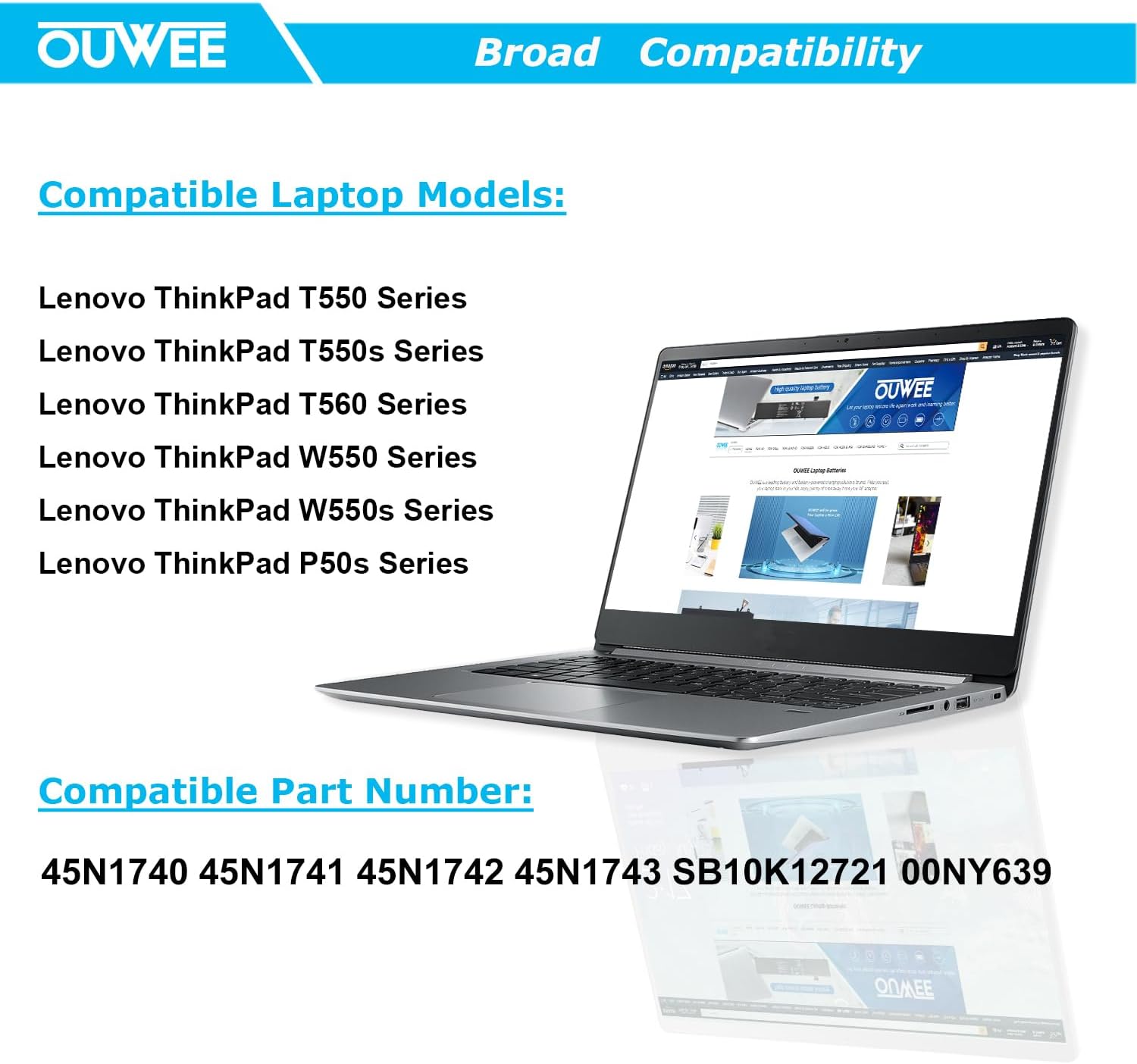 OUWEE 45N1742 – Batería para portátil compatible con Lenovo ThinkPad T550 T550s T560 W550 W550s P50S Series Notebook 45N1740 45N1741 45N1743