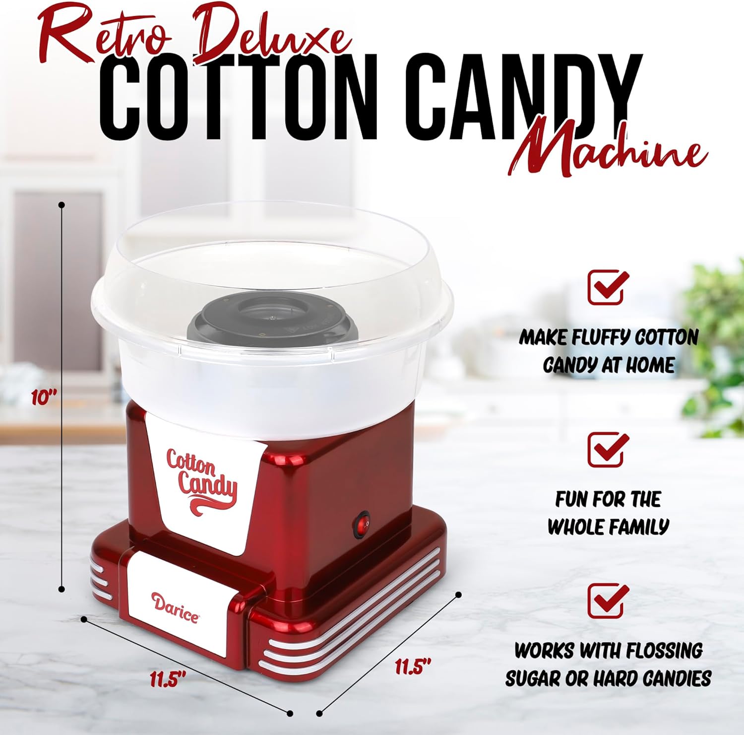 Darice Máquina de algodón de azúcar  Retro Deluxe Cotton Candy Maker  Máquina para hacer dulces caseros  Ideal para cumpleaños, fiestas, reuniones