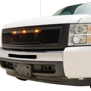 EAG Parrilla LED superior de ABS de repuesto con luces LED ámbar, color negro mate para Silverado 1500 07-13 EAG Parrilla LED superior de ABS de repuesto con luces LED ámbar, color negro mate para Silverado 1500 07-13