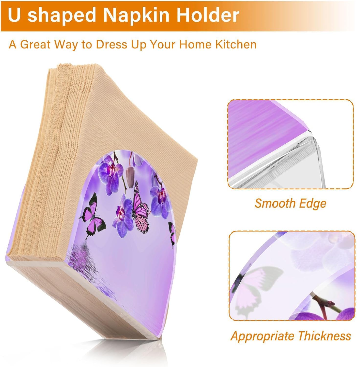 Servilletero para mesa con diseño floral de mariposa acrílica, soporte de servilleta de papel, soporte de mesa independiente para cocina,