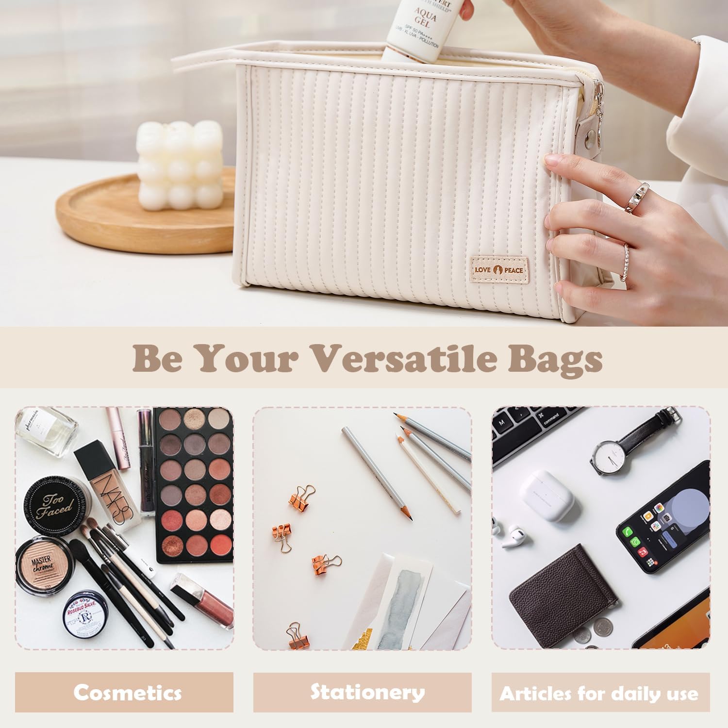 GMELOV Pequeña bolsa de maquillaje compacta de gran capacidad, lindas bolsas estéticas para cosméticos para viajes, organizador de artículos