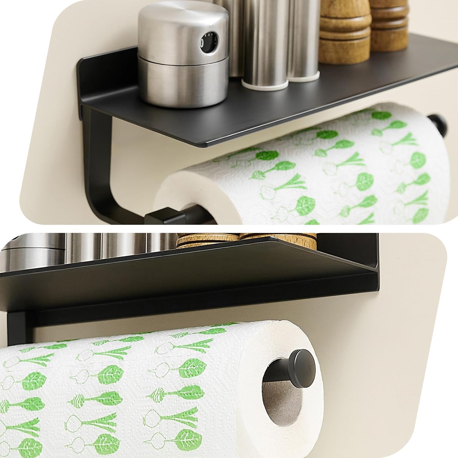 Soporte de pared para toallas de papel, para baño, toallero de mano para baño, soporte para toallas de papel negro con estante (negro mate)