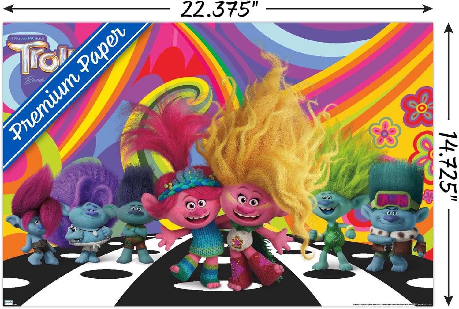 Trends International Trolls Band Together – Póster de pared del universo, 14.72 x 22.37 pulgadas, versión premium sin marco