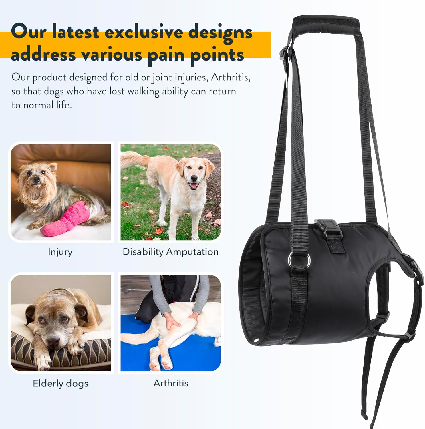 Arnés de elevación para perros, soporte ajustable para perros grandes, patas traseras, ayuda de movilidad para perros mayores, chaleco asistente de
