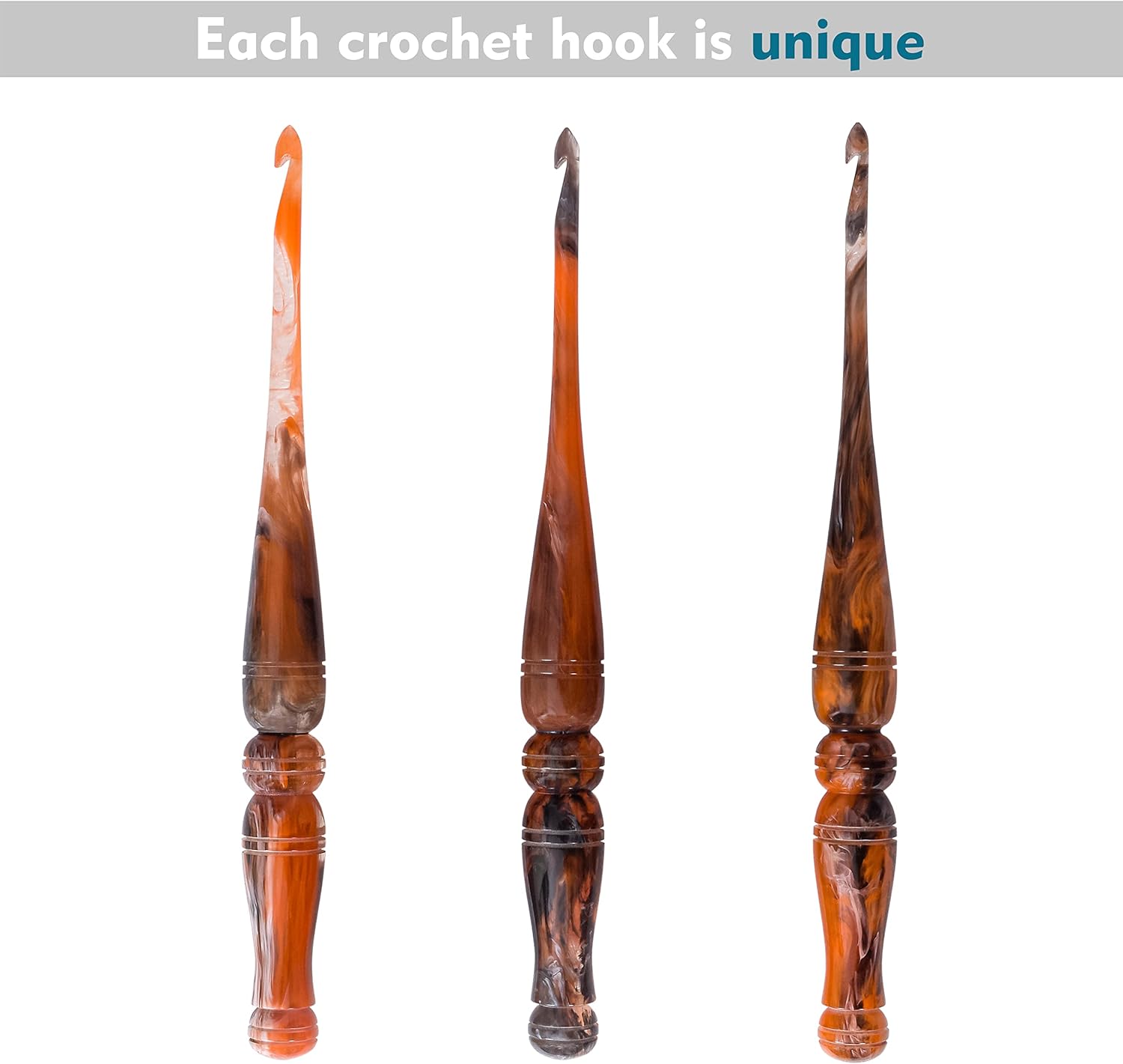 Ommi – Ganchos de ganchillo con mango ergonómico, gancho de ganchillo hecho a mano de 7 pulgadas en espiral naranja y negro, aguja de tejer, tejido