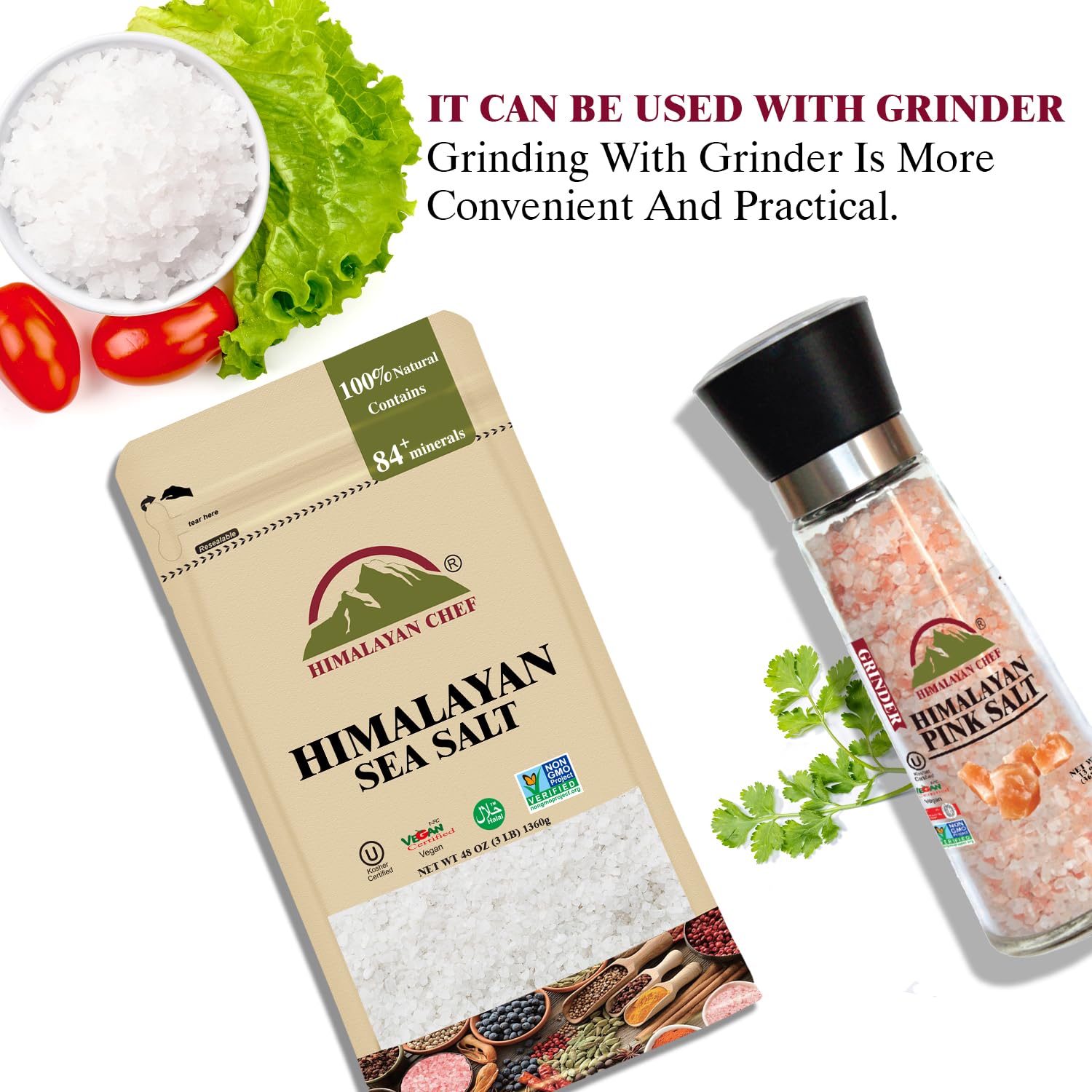 Himalayan Chef Sal marina, grano fino totalmente natural, 576 onzas de sal marina, no yodada, sin aditivos, sal mineral sin refinar para cocinar