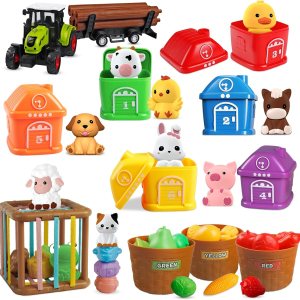 TingingYuli Juguetes Montessori para niños de 1, 2, 3 años, 4 en 1, animales de granja, juguetes de granero para niños pequeños de 1 a 3 años, juego TingingYuli Juguetes Montessori para niños de 1, 2, 3 años, 4 en 1, animales de granja, juguetes de granero para niños pequeños de 1 a 3 años, juego