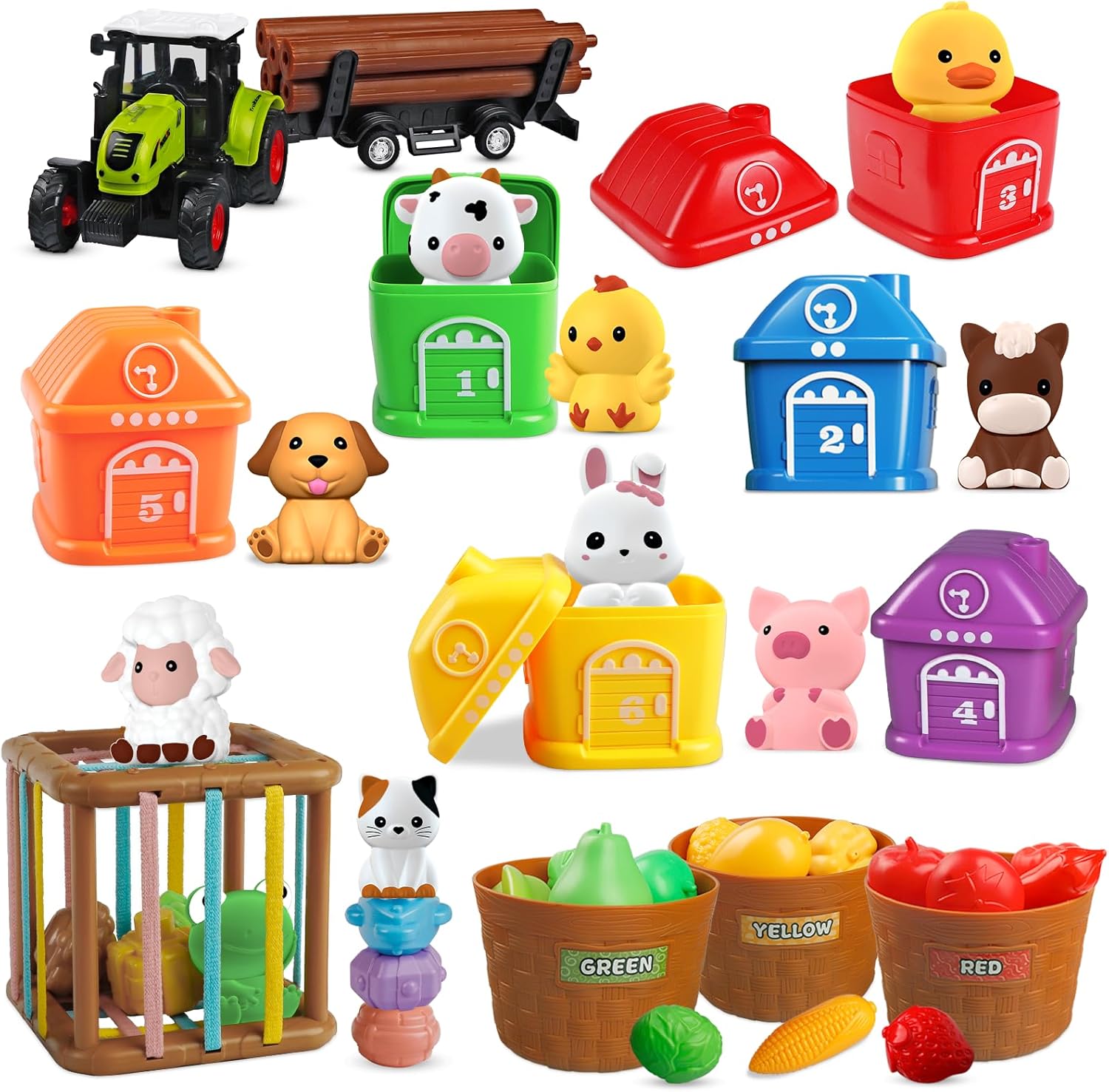 TingingYuli Juguetes Montessori para niños de 1, 2, 3 años, 4 en 1, animales de granja, juguetes de granero para niños pequeños de 1 a 3 años, juego