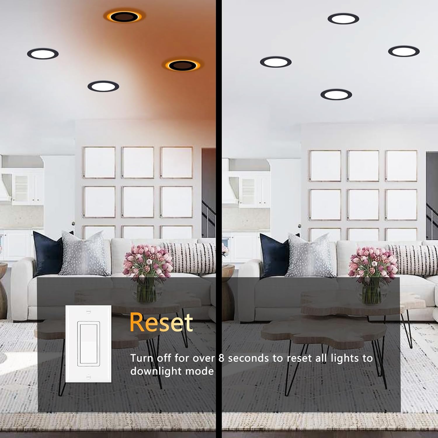 CycevSun Paquete de 6 luces empotrables negras de 6 pulgadas con luz nocturna, luz descendente de oblea ultrafina para interiores y exteriores,