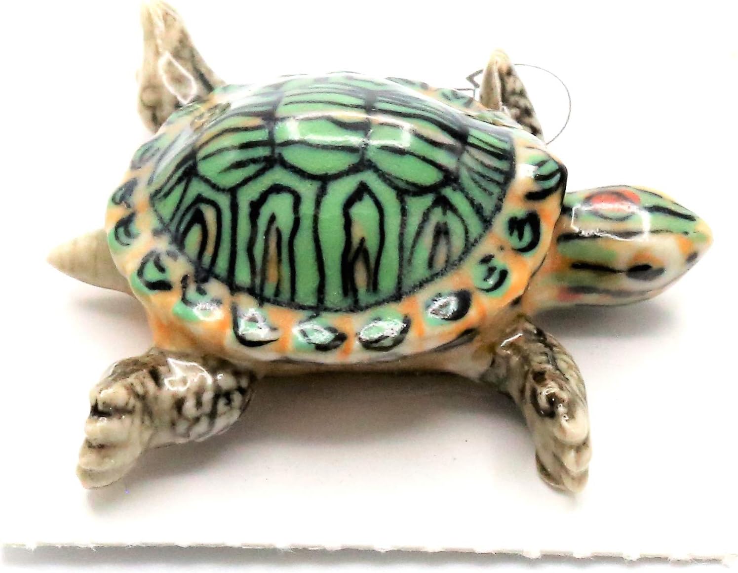 Turtle Red Eared Slider Bask – Decoración del hogar Figura de porcelana en miniatura