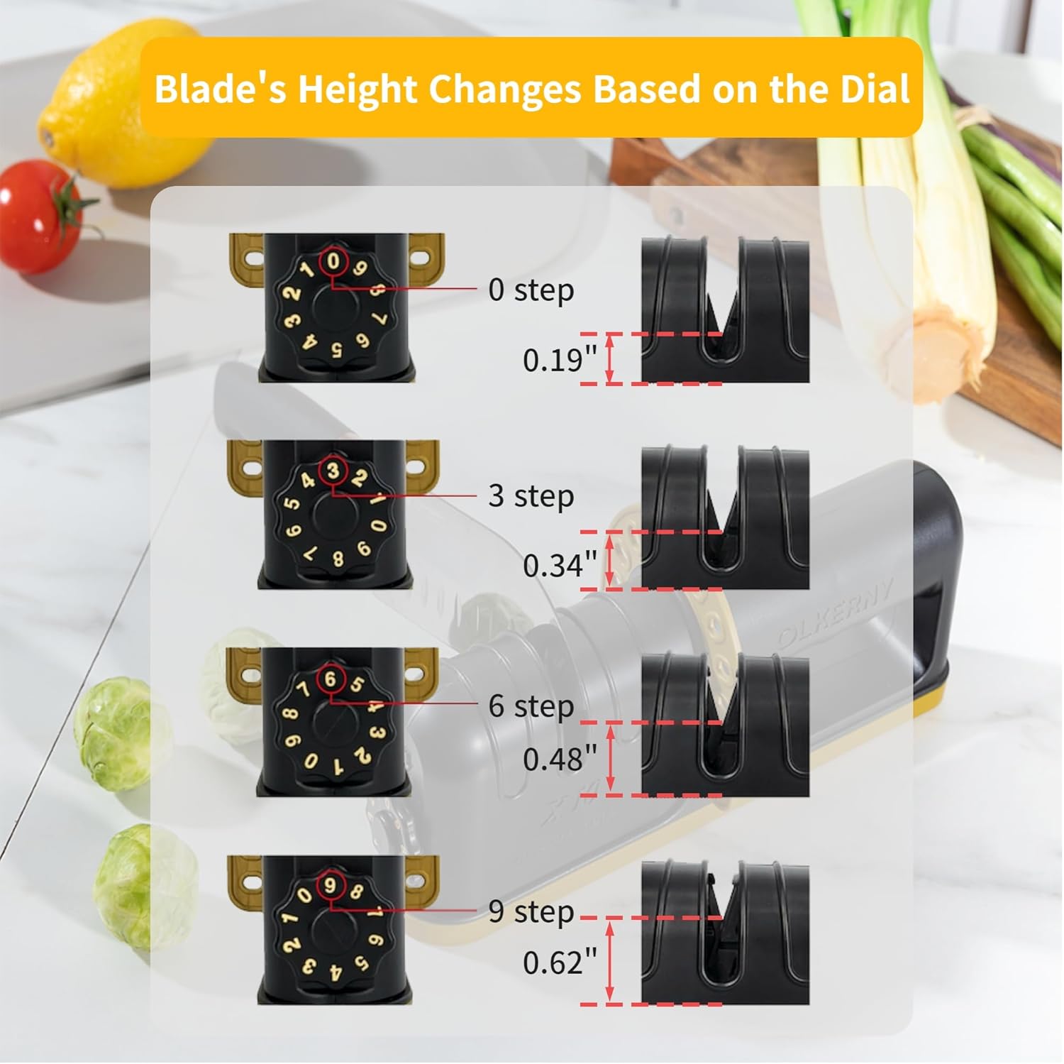 OLKERNY 10X – Afilador de cuchillos 10X sistema de afilado de 10 etapas para cuchillos de cocina, diseño ultra seguro, rueda reemplazable fácil y