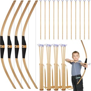 Juego de arco y flecha de madera para niños, incluye 4 lazos de madera, 12 flechas de madera con ventosas y 4 soportes para flechas para jugar al Juego de arco y flecha de madera para niños, incluye 4 lazos de madera, 12 flechas de madera con ventosas y 4 soportes para flechas para jugar al