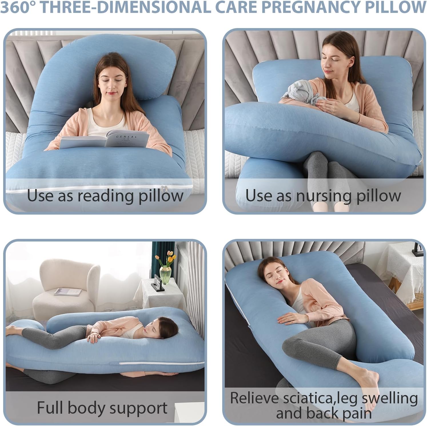 BATTOP Almohada de embarazo de cuerpo completo para dormir, con funda extraíble lavable, soporte para espalda, caderas, piernas, vientre