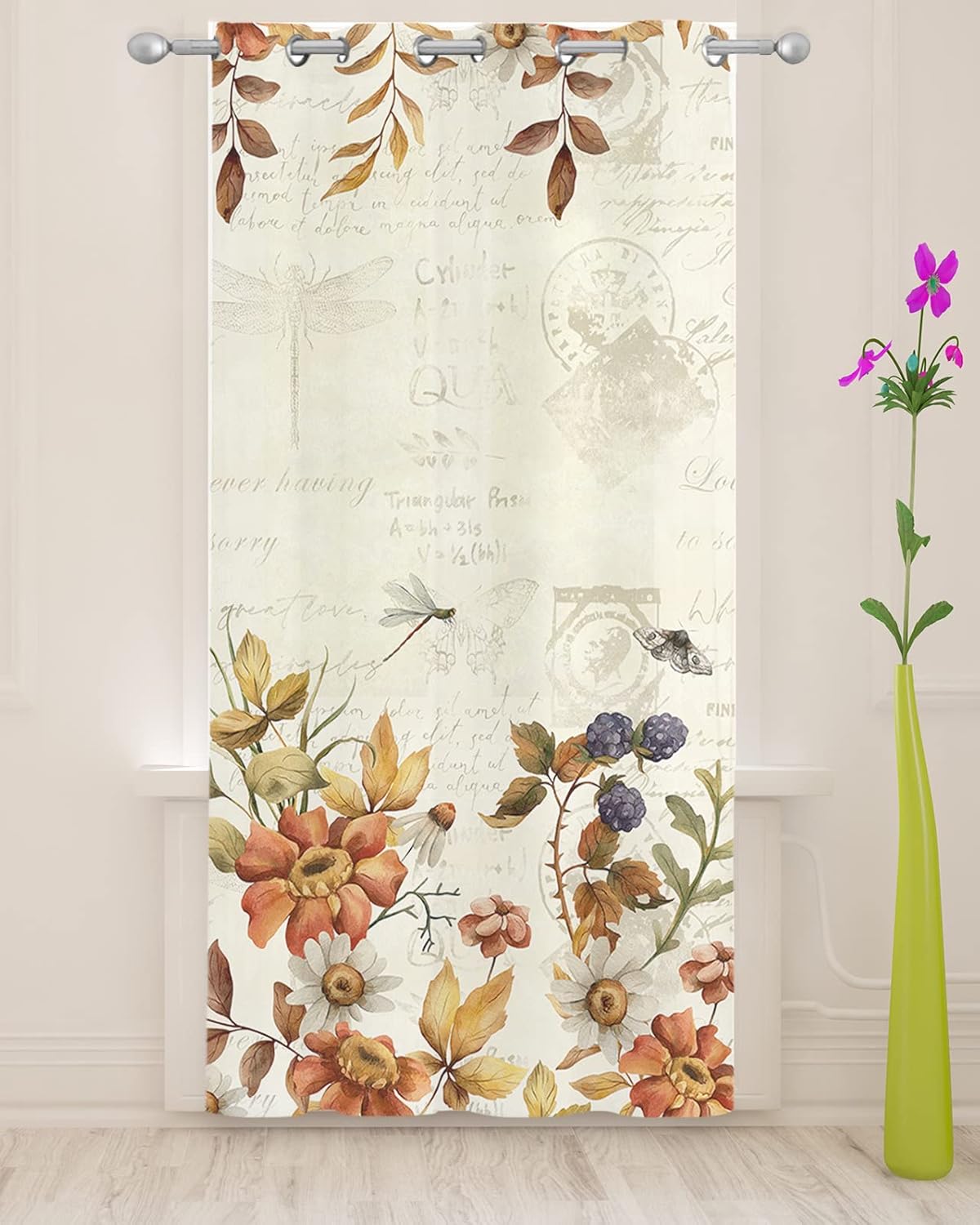 Wowouhiya Cortinas traslúcidas botánicas de otoño para dormitoriosala de estar, cortinas de cocina con ojales de 84 pulgadas de largo, cortinas