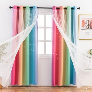 Stiio Cortinas opacas para niños, 2 paneles, con diseño de rayas degradadas con estampado de arco iris, bloqueo de luz, tratamiento de ventana para Stiio Cortinas opacas para niños, 2 paneles, con diseño de rayas degradadas con estampado de arco iris, bloqueo de luz, tratamiento de ventana para