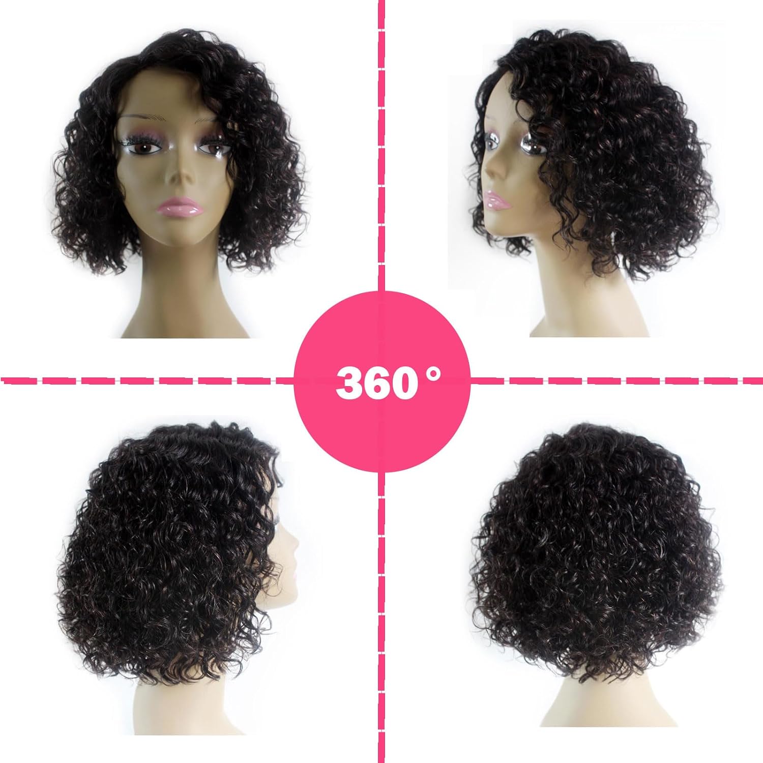 Pelucas de cabello humano corto y rizado para mujeres negras, peluca rizada profunda, sin pegamento, parte lateral, encaje frontal, 100% cabello