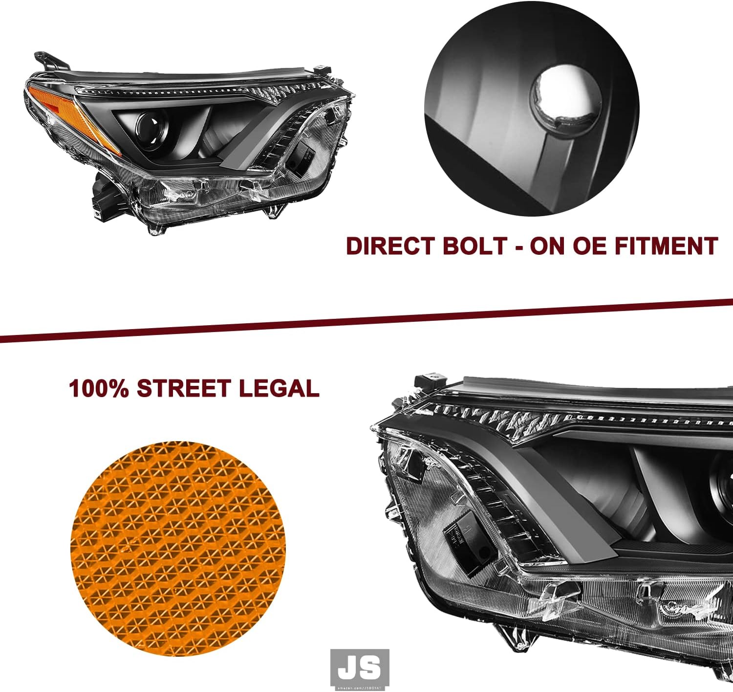 JSBOYAT Reemplazo del conjunto de faros delanteros de proyector para Toyota RAV4 2016-2018, no compatible con modelo LED, carcasa negra del lado del