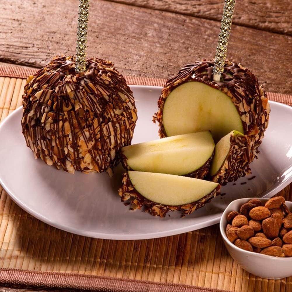 Kits de palitos de manzana con 24 palitos de manzana de 6 pulgadas con diamantes de imitación de caramelo de manzana, palitos de bambú para