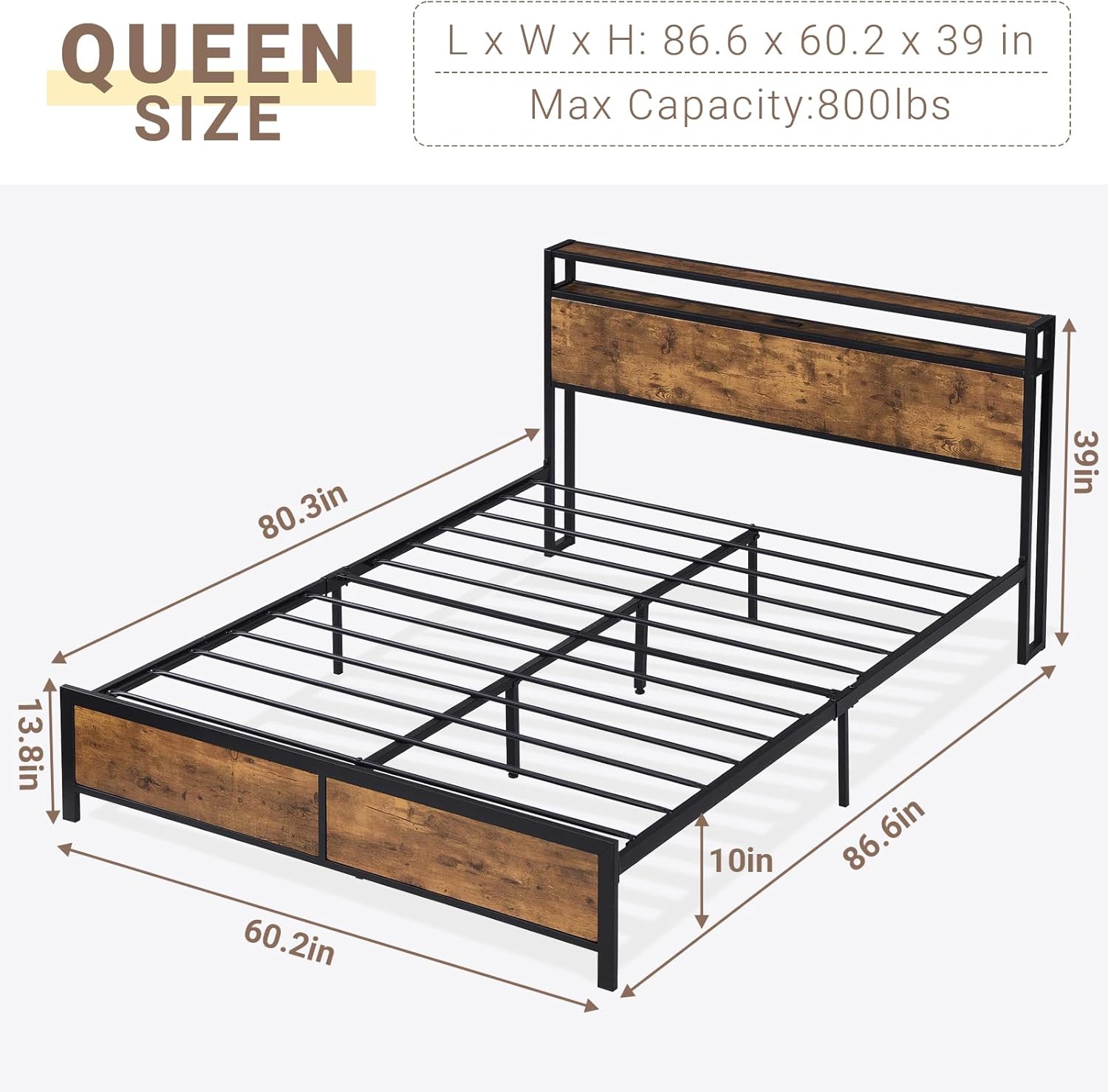 Zevemomo Base de cama Queen con control remoto y control por aplicación, luces LED RGB, marco de cama de plataforma tamaño Queen con cabecera de