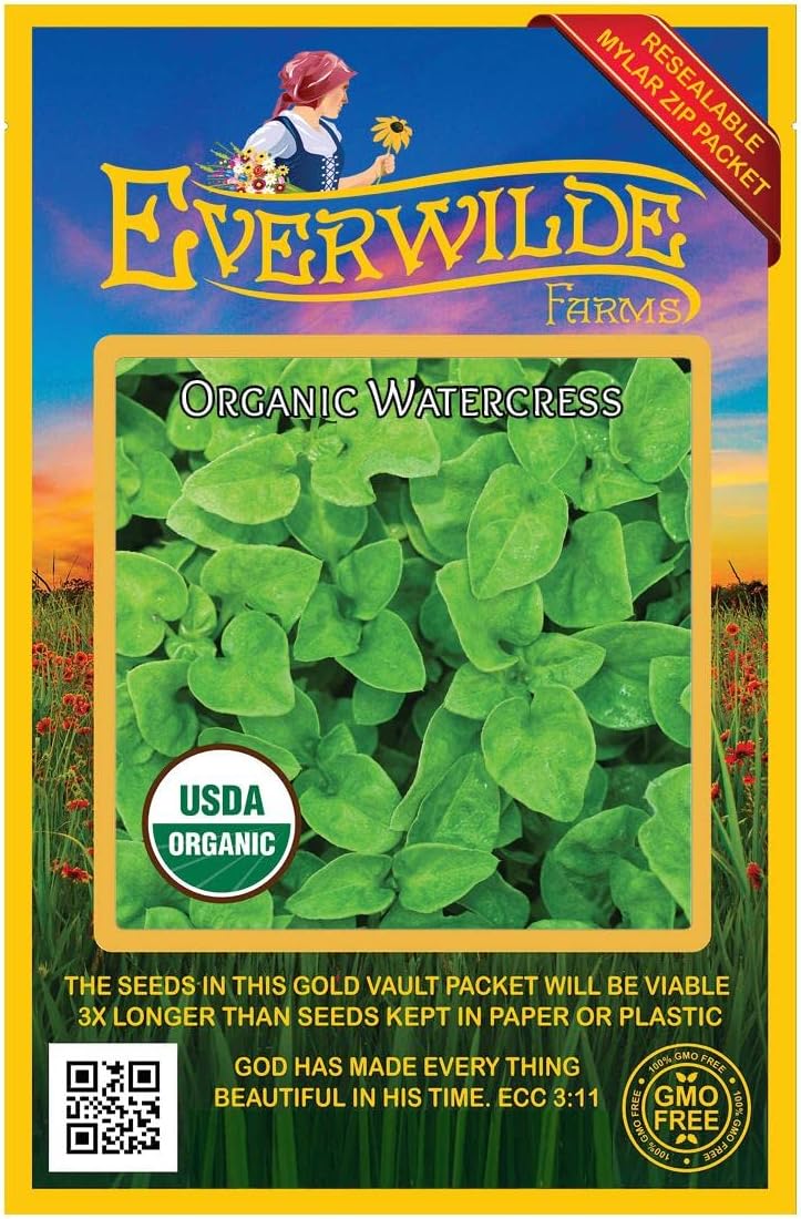 Everwilde Farms – 200 semillas de hierbas orgánicas de berros – Paquete Gold Vault