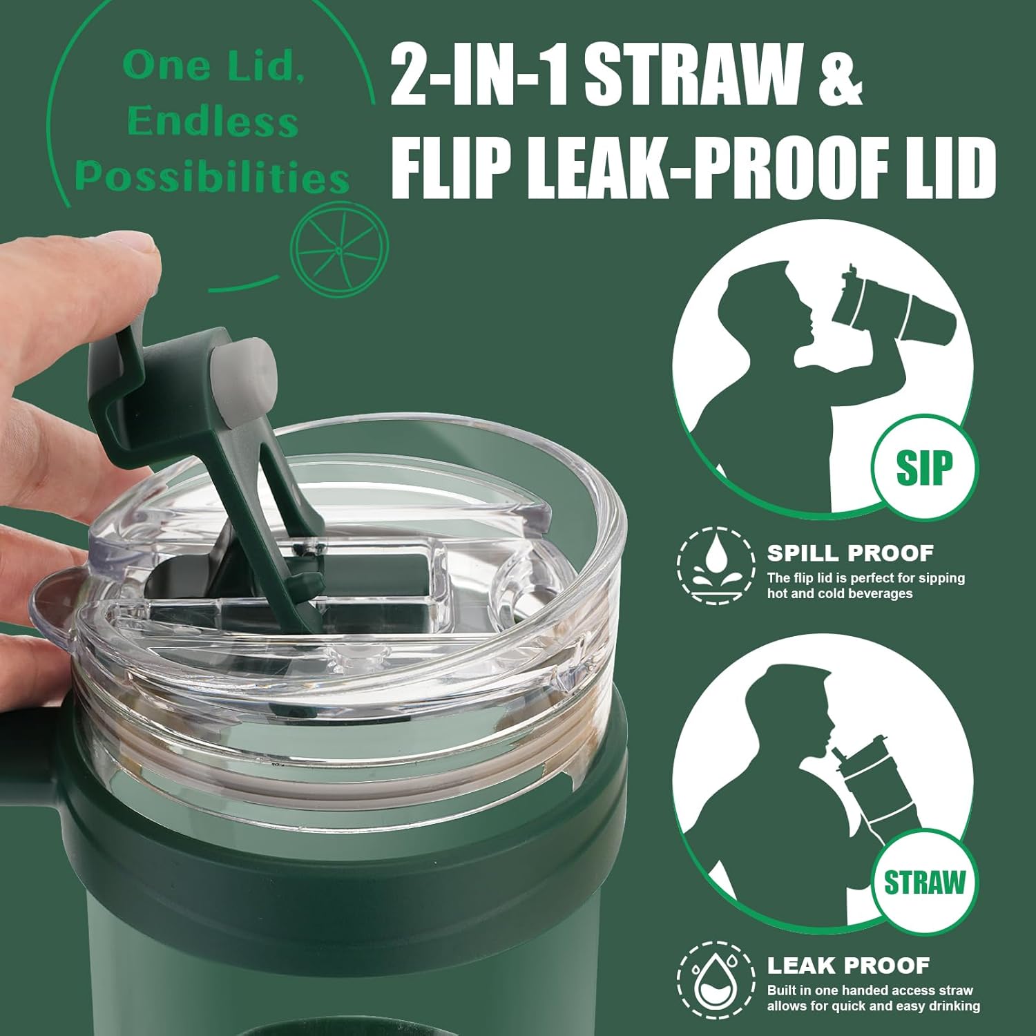 Tronco Vaso de vidrio de 40 onzas con asa, popote abatible a prueba de fugas, vaso de vidrio reutilizable con popote y tapa, taza de café helado con