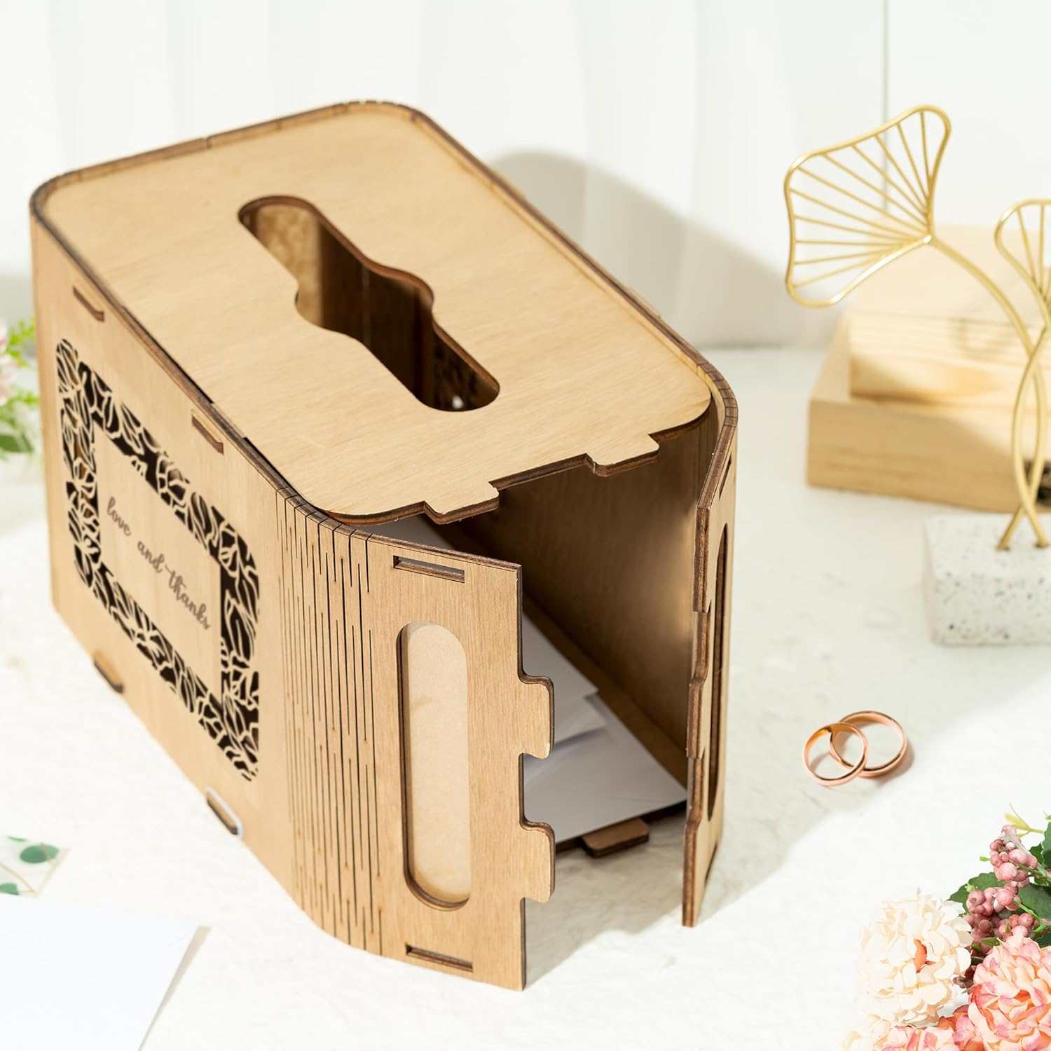 Caja de tarjetas de madera para boda, caja de tarjetas de regalo de amor y agradecimiento, de madera acrílica, rústica, para boda, cumpleaños,