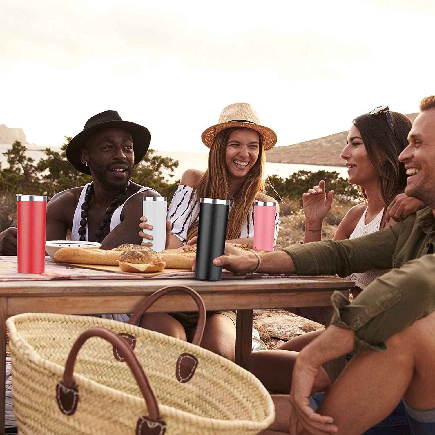 HALSE OUTFITTERS – Juego de vasos delgados de 20 onzas a granel, vasos delgados aislados de acero inoxidable con tapas, tazas de café reutilizables