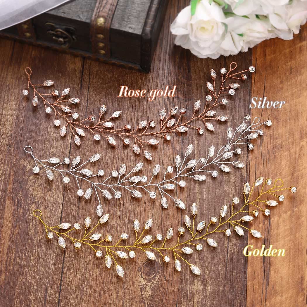 JAKAWIN Novia Rhinestone boda pelo vid cristal pelo pieza nupcial accesorios para el cabello para mujeres HV191 (3 dorado)