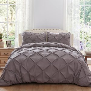 SunStyle Home Funda de edredón plisada gris de 3 piezas, fundas de edredón tamaño Queen, funda de edredón de lujo de microfibra suave con cierre de SunStyle Home Funda de edredón plisada gris de 3 piezas, fundas de edredón tamaño Queen, funda de edredón de lujo de microfibra suave con cierre de
