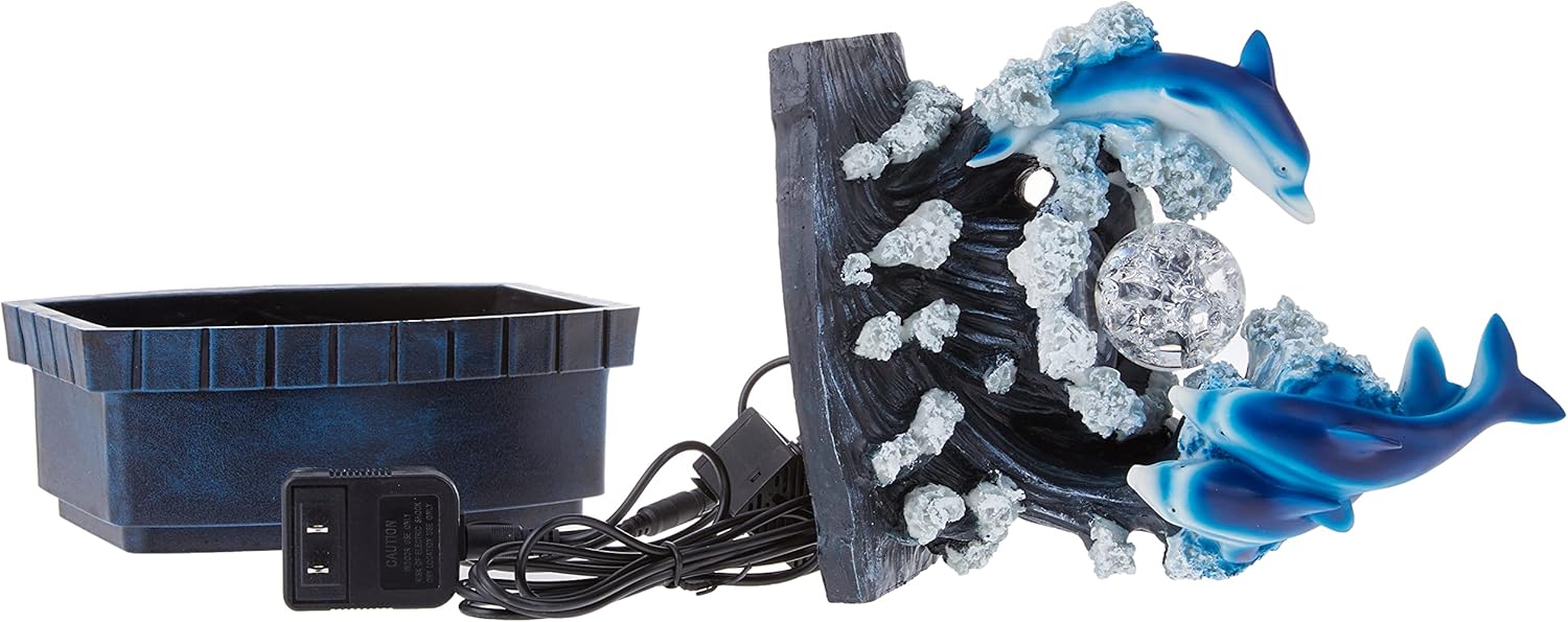OK Lighting Fuente de mesa Dolphin de 11.50″ de alto, azul