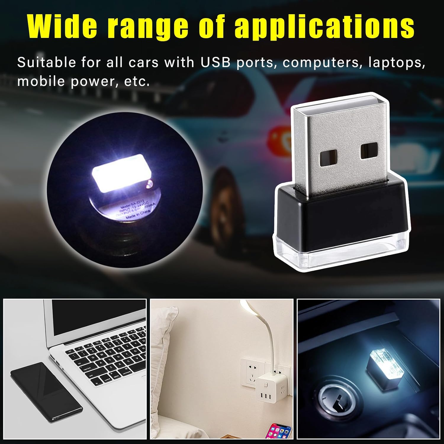 Augeny 4 lámparas LED USB para el interior del automóvil, luz nocturna decorativa USB enchufable, kit de iluminación ambiental portátil, accesorios