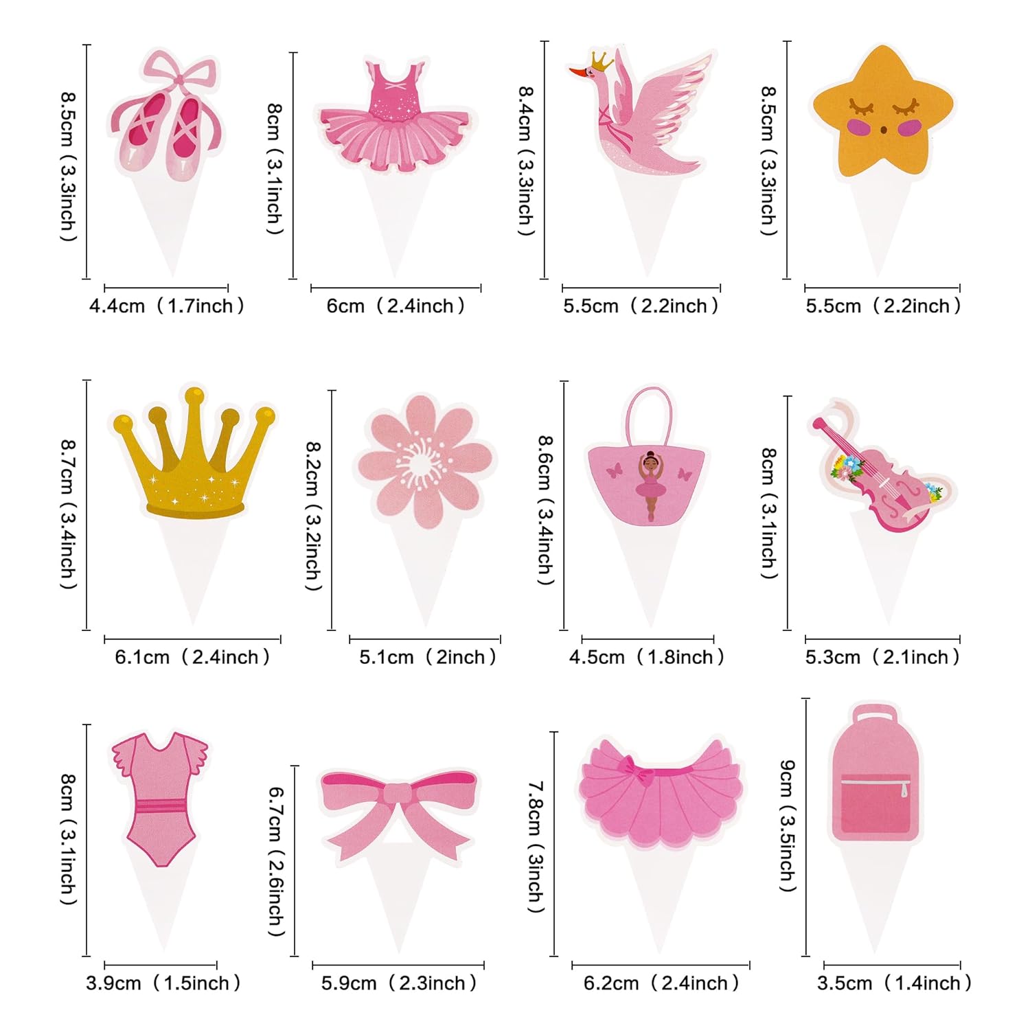 Ercadio Paquete de 24 decoraciones de tutú de bailarina para cupcakes, decoración de ballerina para niña, tutú de ballet, pantuflas para cupcakes