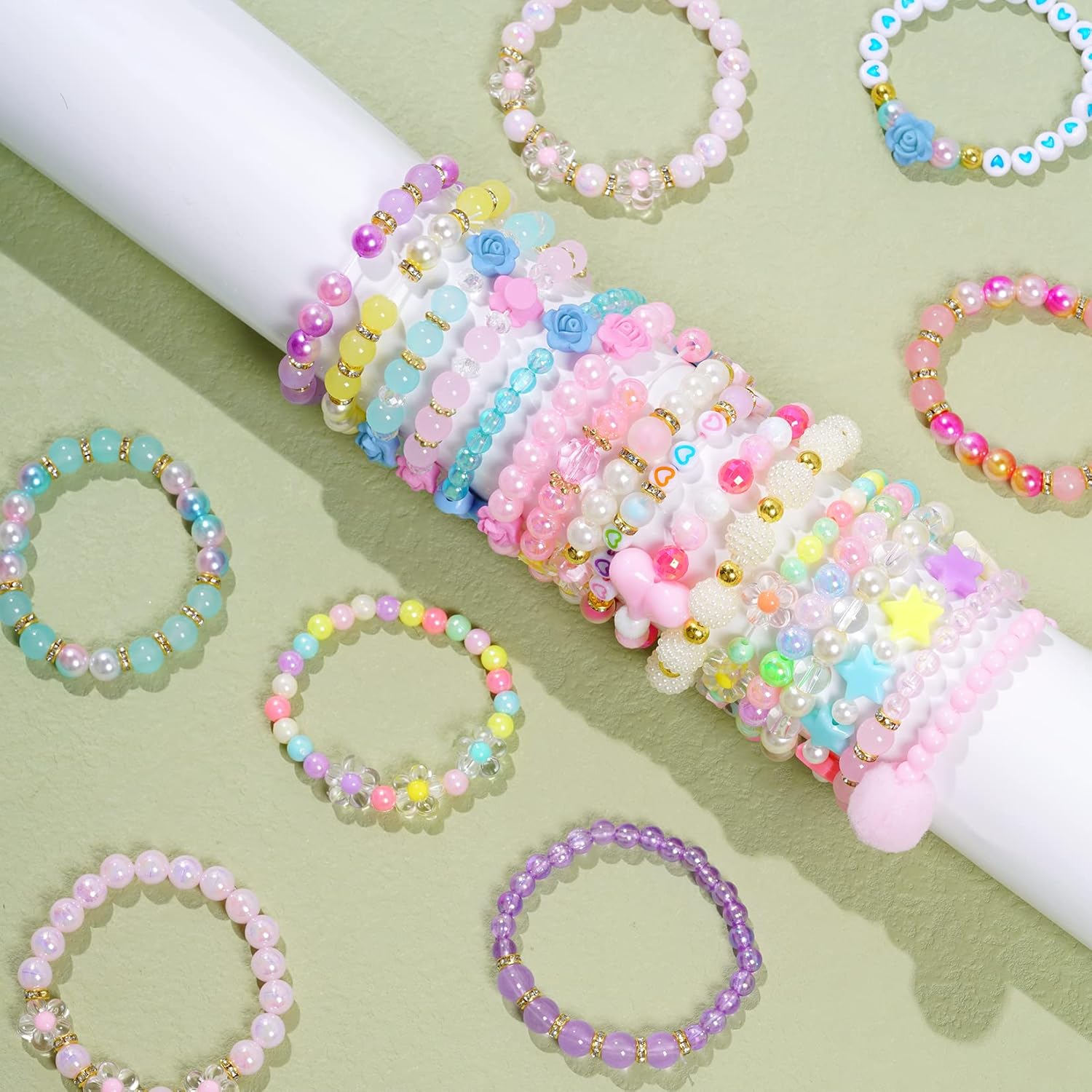 Juego de 24 pulseras de princesa para niñas, pulseras de cuentas para niñas pequeñas, juego de joyas para fiestas de cumpleaños