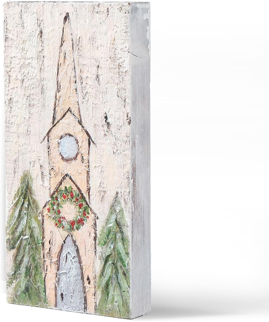 XIAOAIKA Pinturas hechas a mano de belenes, iglesias, cruces y la Virgen María en madera de madera natural. Navidad rústica, decoración navideña