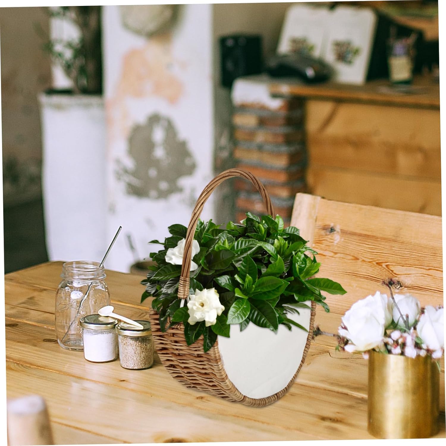 Yardwe 2 Pcs Storage Basket Wicker Bread Basket Easter Basket Decoraciones para Salas De Casa Seagrass Wicker Woven Basket Hanging Plant Pot Basket